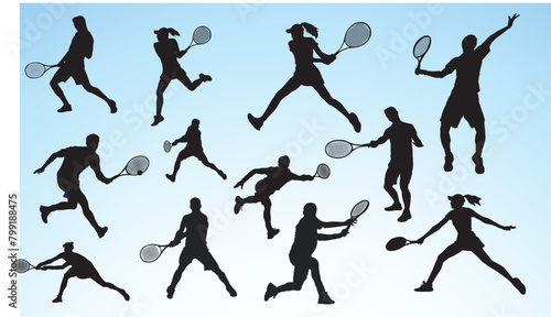 Tennis player silhouette. Set of male and female tennis players collection.