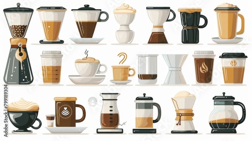 Coffee makers and cups. Vector illustration.