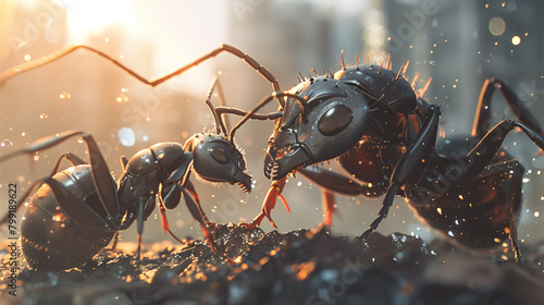 Close Up: Black Ants Fighting