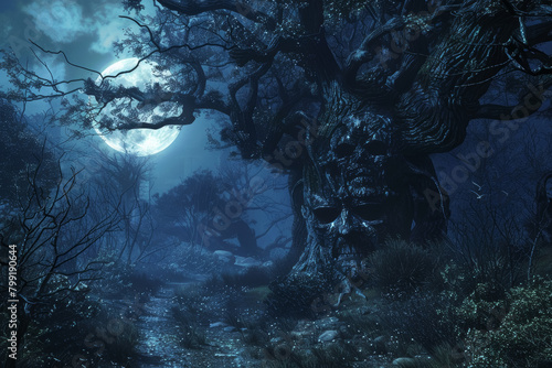 Mystical Forest Path to Ancient Agonized Tree