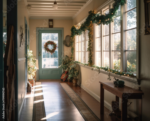 Festive Christmas Garland Adorning a Home Entryway