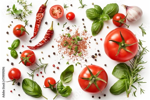 Italian food ingredients layout isolated on a white background