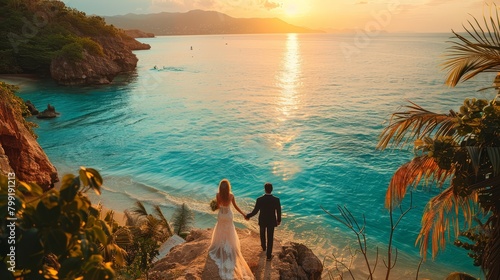 Sarah and Alex's love blossoms amidst Caribbean charm, sailing past islands adorned with swaying palms and sandy coves.