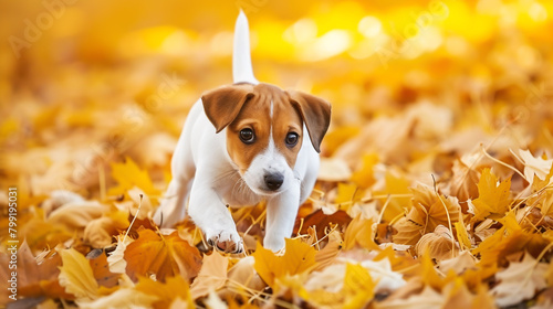 Autumn delights: Little dogs running across the leaves