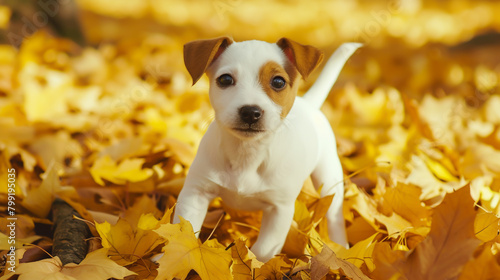Autumn delights: Little dogs running across the leaves