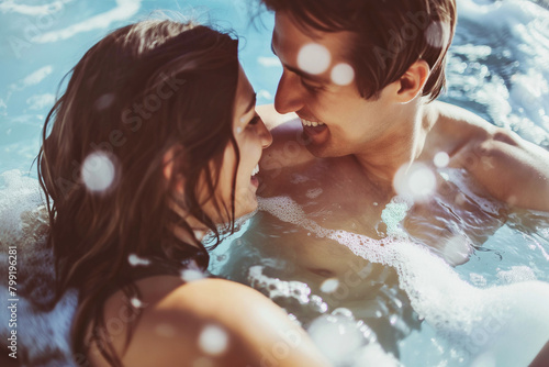 Close up of a couple in love in the whirlpool and enjoying the moment together, love concept