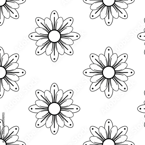 Web Seamless pattern with black flowers on a white background.