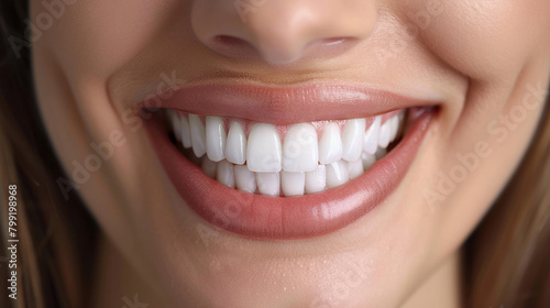 Before and after dental veneers, a woman's teeth look whiter and more even. Veneers are thin shells that cover the front of teeth to improve their appearance.