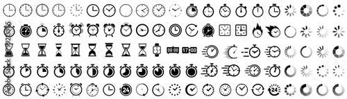 Time and clock icons set, stopwatch, timer, time management concept, loading bar icons, progress bar loading signs, download progress icons, fast stopwatch line icon, watch icon, speed clock symbol