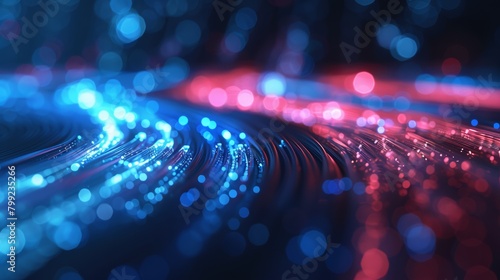 Fiber Optic Cables Glowing with Data Flow, High-Speed Internet in Vibrant Blue and Red, Futuristic Network Connectivity