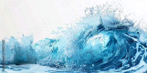 Ocean spray blue wave abstract, refreshing and crisp ocean spray blue wave flowing on a white background.