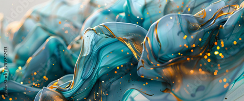 Elegant topaz marble ink dances gracefully within a luminous abstract scene, illuminated by scattered glitters.