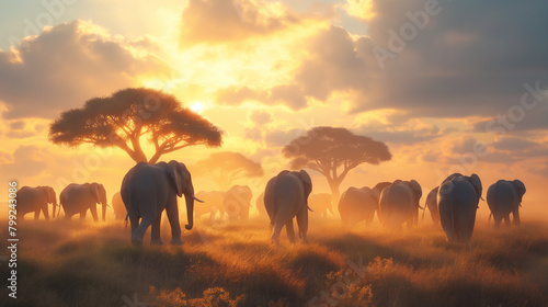 Majestic herd of elephants AI generation
