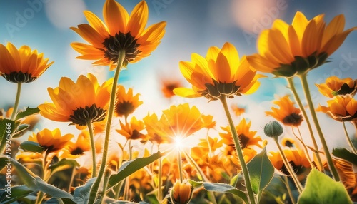 gelbe Blumen in Sonnenlicht. 