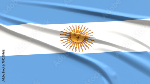 Argentina flag. Fabric textured Argentinian flag. 3D render illustration.