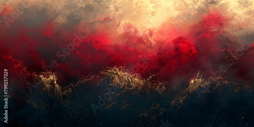 Black and red abstract with a smoky, mysterious atmosphere and light gold accents.