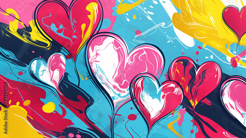 Pop art heart design decoration for the wall. Colorful background in pop art retro comic style. Pop art background usable for interior design.