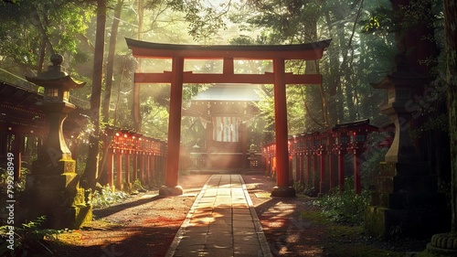 Serene Daylight Photography of a Shinto Shrine A Moment of Reverence in Japanese Culture
