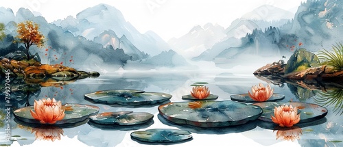Zen-inspired designs with calming watercolor motifs.watercolor storybook illustration