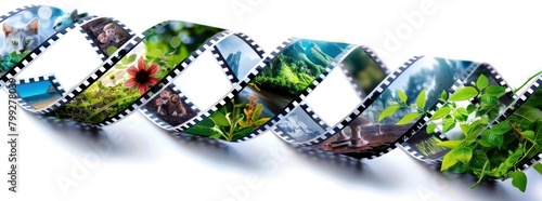A film strip with various images of nature with animal and plant