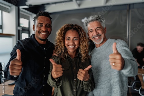Yes, thank you, and trust are shown by thumbs up, hands, and businesspeople smiling. Diversity, employees, thumb gestures for support, emoji, and team motivation of agree, alright, or vote