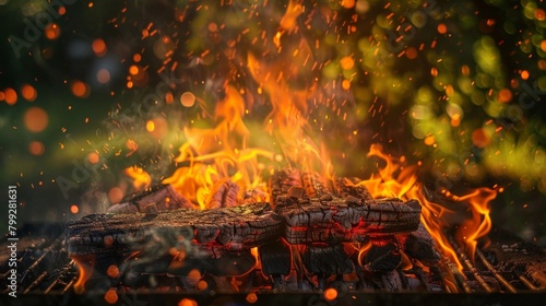 Close-up of blazing fire with flying sparks