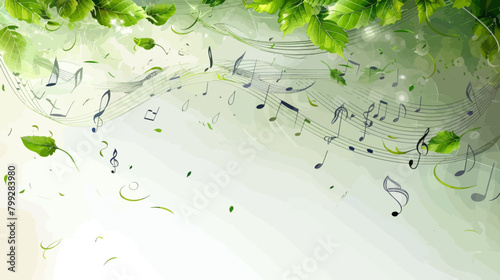a green background with musical notes and leaves