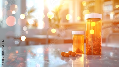 High-Quality Image of Prescription Opioids Bottle on Table with Mirror Reflection. Concept Pharmaceuticals, Drug Addiction, Substance Abuse, Mental Health, Opioid Crisis