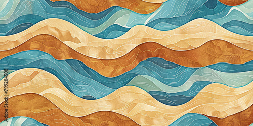 wavy wooden pattern with sea and sand color tones