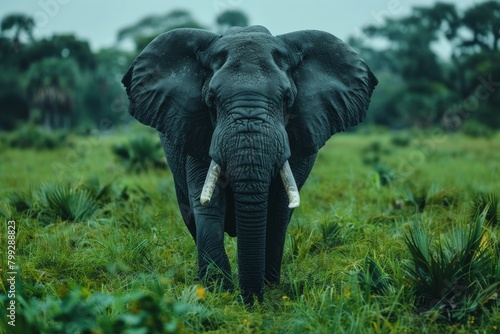 Elephant Standing in Lush Green Field