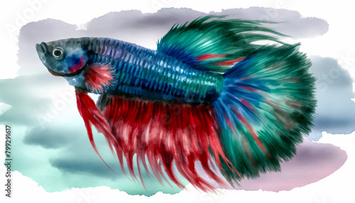 Pretty make betta fish watercolor art