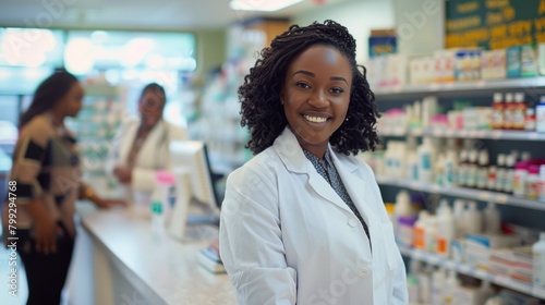 Dispensary, pharmacy, and black lady portrait for medicine, wellness, and service. Healthcare, pharmaceutical, and joyful pharmacist at drug shop for medication, consultancy, and health career