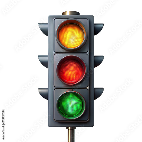 Traffic light displaying all signals on transparent background