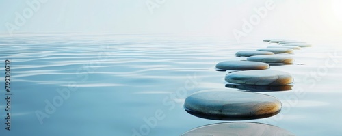 A row of smooth stones floating on water, representing the path to self-conduct.