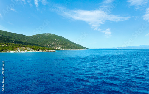 Sea summer view from train ferry on way from Kefalonia to Lefkada (Greece)