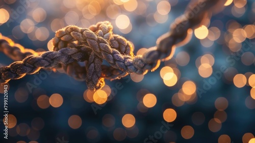 infinity knot rope on yellow bokeh lights background