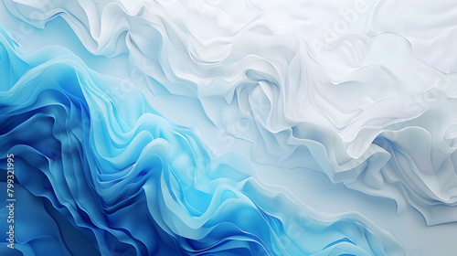 Abstract wave pattern in shades of blue and white. Fluid dynamic concept ideal for modern wallpaper, background design, or textile print with copy space