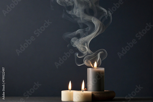 a minimalist Vesak wallpaper featuring a single-lit candle surrounded by delicate incense smoke