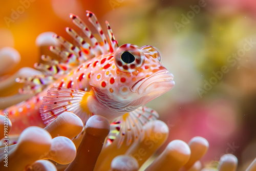 Cirrhitichthys aprinus, the Spotted Hawkfish. macro photography, diving, and the underwater world. Bali, Indonesia's Tulamben.