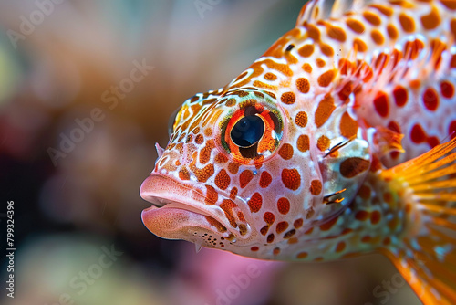 Cirrhitichthys aprinus, the Spotted Hawkfish. macro photography, diving, and the underwater world. Bali, Indonesia's Tulamben.