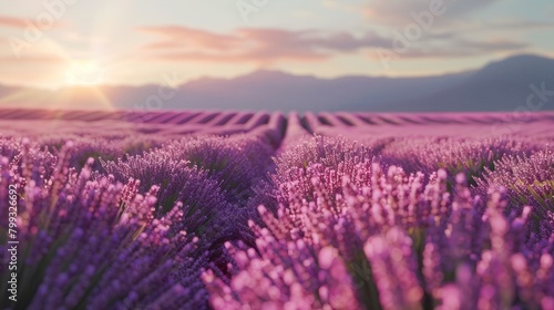 the South French landscape with lavender fields and the tranquil sea in a live action shot, showcasing a modern minimalist style with realistic, long shots and super high-quality details.