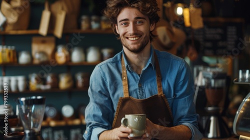 A Smiling Barista with Coffee