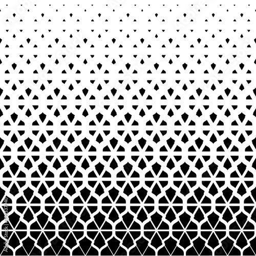 Degrade halftone fading abstract pattern. Black fades patern isolated on white background. Geometric faded design. Faded geometry transition prints. Artdeco geo intricate motif. Vector illustration