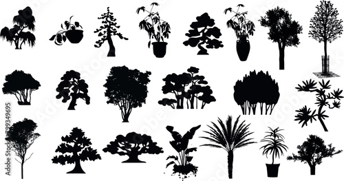 tree, vector, forest, oak, architecture, line, plant, landscape, black, background, maple, branch, elevation, tropical, white, cad, design, art, side, set, nature, architect, outline, abstract, leaf,