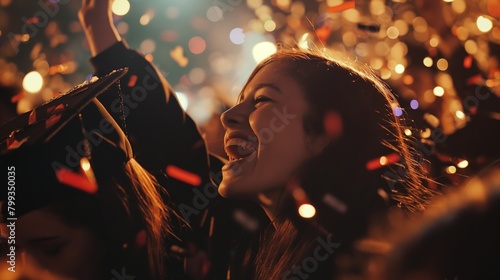 Jubilant Young Woman Enjoying a Festive Evening Celebration With Confetti