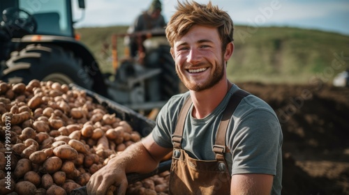Happy farmer with his potato harvest