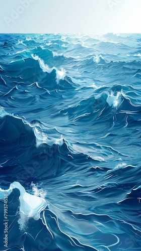 An illustration of a rough sea with large, crashing waves.