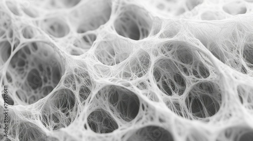 3D illustration of a white fibrous network with a spongy structure