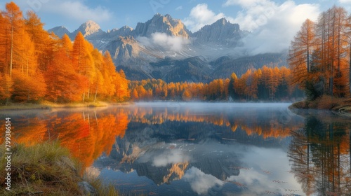 Scenic view of a mountain lake in the fall season
