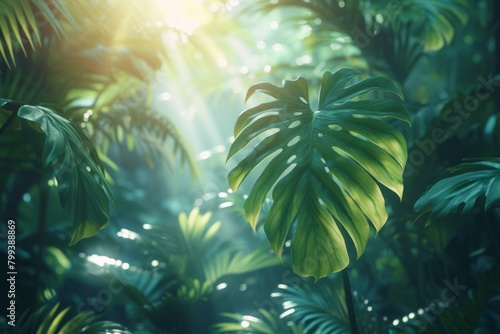 lush green leaves of a tropical rainforest